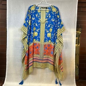 Lands’ End kaftan swim cover up orange blue 2X